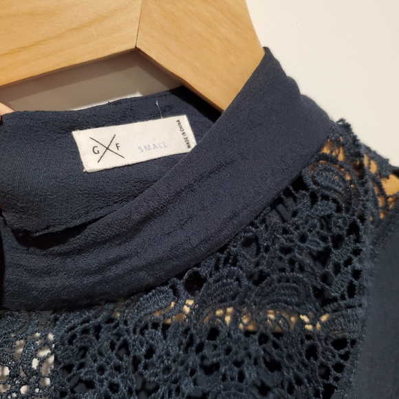 Aritzia Gentle fawn small blouse high neck bell sleeve Top flowy teal lace shirt - Picture 6 of 16